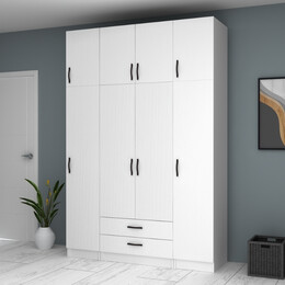 Ντουλάπα Ρούχων Ricardo Megapap Τετράφυλλη με Πατάρι Χρώμα Λευκό 160x51,8x240εκ.