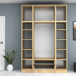 Ντουλάπα Ρούχων Ricardo Megapap Τετράφυλλη με Πατάρι Χρώμα Φυσικό Οξιάς 160x51,8x240εκ.