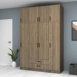 Ντουλάπα Ρούχων Ricardo Megapap Τετράφυλλη με Πατάρι Χρώμα Καρυδί 160x51,8x240εκ.