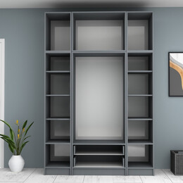 Ντουλάπα Ρούχων Ricardo Megapap Τετράφυλλη με Πατάρι Χρώμα Ανθρακί 160x51,8x240εκ.