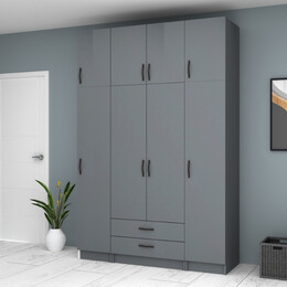 Ντουλάπα Ρούχων Ricardo Megapap Τετράφυλλη με Πατάρι Χρώμα Ανθρακί 160x51,8x240εκ.