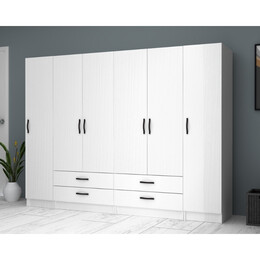 Ντουλάπα Ρούχων Ricardo Megapap Εξάφυλλη Χρώμα Λευκό 240x51,8x181εκ.