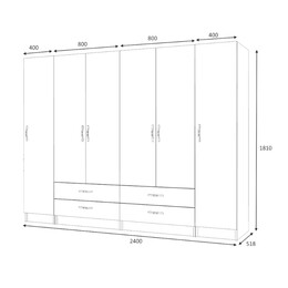 Ντουλάπα Ρούχων Ricardo Megapap Εξάφυλλη Χρώμα Λευκό 240x51,8x181εκ.