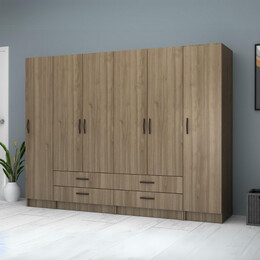 Ντουλάπα Ρούχων Ricardo Megapap Εξάφυλλη Χρώμα Καρυδί 240x51,8x181εκ.