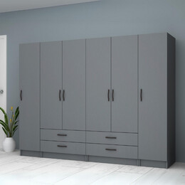 Ντουλάπα Ρούχων Ricardo Megapap Εξάφυλλη Χρώμα Ανθρακί 240x51,8x181εκ.