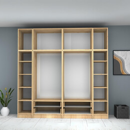 Ντουλάπα Ρούχων Ricardo Megapap Εξάφυλλη με Πατάρι Χρώμα Φυσικό Οξιάς 240x51,8x240εκ.