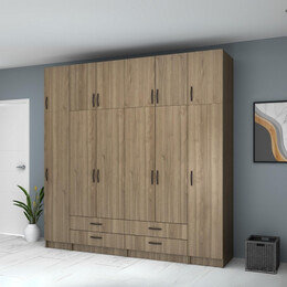 Ντουλάπα Ρούχων Ricardo Megapap Εξάφυλλη με Πατάρι Χρώμα Καρυδί 240x51,8x240εκ.