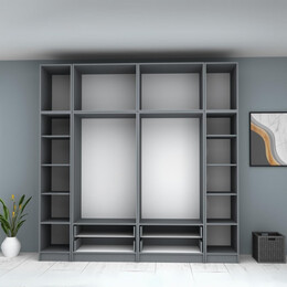 Ντουλάπα Ρούχων Ricardo Megapap Εξάφυλλη με Πατάρι Χρώμα Ανθρακί 240x51,8x240εκ.