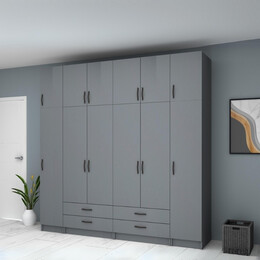 Ντουλάπα Ρούχων Ricardo Megapap Εξάφυλλη με Πατάρι Χρώμα Ανθρακί 240x51,8x240εκ.