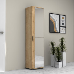 Ντουλάπα Ρούχων - Παπουτσοθήκη Visla Megapap Μονόφυλλη με Καθρέπτη Χρώμα Φυσικό Οξιάς 45x36x187εκ.