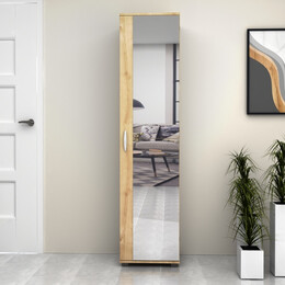 Ντουλάπα Ρούχων - Παπουτσοθήκη Visla Megapap Μονόφυλλη με Καθρέπτη Χρώμα Φυσικό Οξιάς 45x36x187εκ.