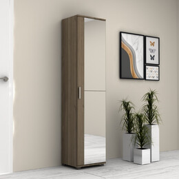 Ντουλάπα Ρούχων - Παπουτσοθήκη Visla Megapap Μονόφυλλη με Καθρέπτη Χρώμα Καρυδί 45x36x187εκ.