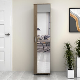 Ντουλάπα Ρούχων - Παπουτσοθήκη Visla Megapap Μονόφυλλη με Καθρέπτη Χρώμα Καρυδί 45x36x187εκ.