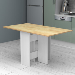 Τραπέζι Μελαμίνης Pepe Megapap Επεκτεινόμενο Χρώμα Λευκό - Φυσικό Οξιάς 28(56+56)x77x75εκ.