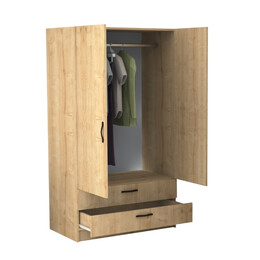 Ντουλάπα Ρούχων Victoria Megapap Δίφυλλη με Συρτάρια Χρώμα Φυσικό Οξιάς 100x60x181εκ.