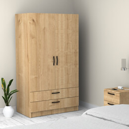 Ντουλάπα Ρούχων Victoria Megapap Δίφυλλη με Συρτάρια Χρώμα Φυσικό Οξιάς 100x60x181εκ.