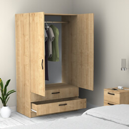 Ντουλάπα Ρούχων Victoria Megapap Δίφυλλη με Συρτάρια Χρώμα Φυσικό Οξιάς 100x60x181εκ.