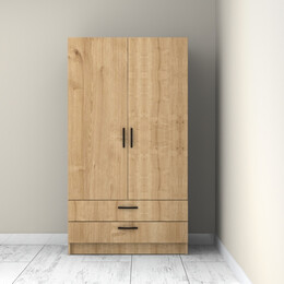 Ντουλάπα Ρούχων Victoria Megapap Δίφυλλη με Συρτάρια Χρώμα Φυσικό Οξιάς 100x60x181εκ.