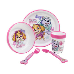 Stor: paw Patrol -Girl 5 pcs non Slip Bicolor Premium set (Plate Bowl Tumbler 260 ml  Cutlery) (260ml) (74581)