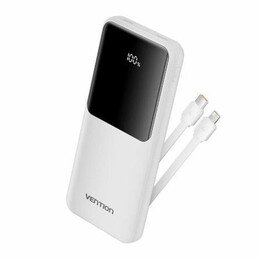 Vention 10.000mah Power Bank (Micro-usb + usb-c + usb-a + usb-a) With Built-in Type-c and Lightning Cables 22.5w White led Display Type (Fhow0) (Venfhow0)