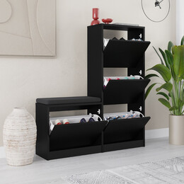 Παπουτσοθήκη Μελαμίνης Dude Megapap Χρώμα Μαύρο 104,8x26x118,5εκ.