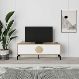 Έπιπλο Τηλεόρασης Gora Megapap Χρώμα Sapphire oak - Λευκό 140x35,6x51εκ.