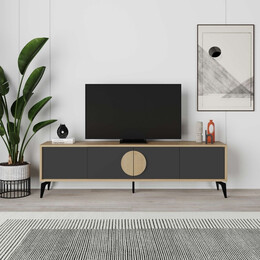 Έπιπλο Τηλεόρασης Gora Megapap Χρώμα Sapphire oak - Silky Black 180x35,6x51εκ.