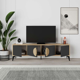 Έπιπλο Τηλεόρασης Gora Megapap Χρώμα Sapphire oak - Silky Black 180x35,6x51εκ.