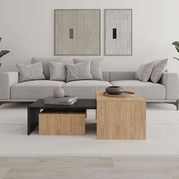 Τραπεζάκι Σαλονιού σετ 3 Τμχ. Kanta Megapap Χρώμα Sapphire oak - Silky Black 80x50x40,5εκ.