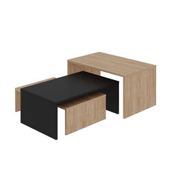 Τραπεζάκι Σαλονιού σετ 3 Τμχ. Kanta Megapap Χρώμα Sapphire oak - Silky Black 80x50x40,5εκ.