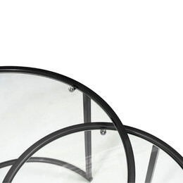 Τραπεζάκι Σαλονιού σετ 2 τμχ Vetro Megapap Μέταλλο - Γυαλί Χρώμα Μαύρο Ø60x43εκ.