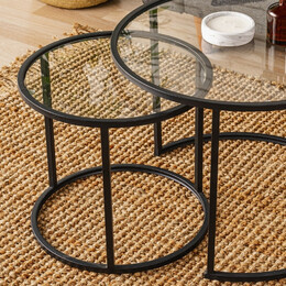 Τραπεζάκι Σαλονιού σετ 2 τμχ Vetro Megapap Μέταλλο - Γυαλί Χρώμα Μαύρο Ø60x43εκ.