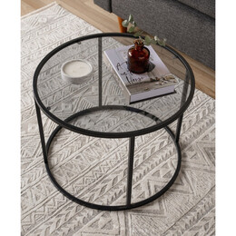 Τραπεζάκι Σαλονιού Startis Megapap Μέταλλο - Γυαλί Χρώμα Μαύρο Ø60x43εκ.