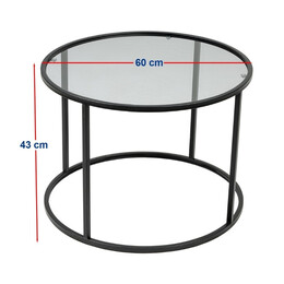 Τραπεζάκι Σαλονιού Startis Megapap Μέταλλο - Γυαλί Χρώμα Μαύρο Ø60x43εκ.