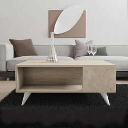 Τραπεζάκι Σαλονιού Yuka Megapap Χρώμα Travertine 90x60x39,5εκ.