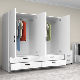 Ντουλάπα Ρούχων Victoria Megapap Τετράφυλλη με Συρτάρια Χρώμα Λευκό 200x60x181εκ.