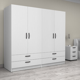 Ντουλάπα Ρούχων Victoria Megapap Τετράφυλλη με Συρτάρια Χρώμα Λευκό 200x60x181εκ.