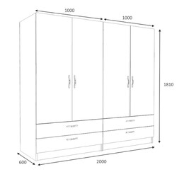 Ντουλάπα Ρούχων Victoria Megapap Τετράφυλλη με Συρτάρια Χρώμα Λευκό 200x60x181εκ.