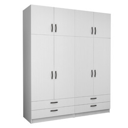 Ντουλάπα Ρούχων Victoria Megapap Τετράφυλλη με Πατάρι και Συρτάρια Χρώμα Λευκό 200x60x240εκ.
