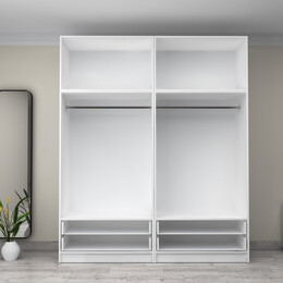 Ντουλάπα Ρούχων Victoria Megapap Τετράφυλλη με Πατάρι και Συρτάρια Χρώμα Λευκό 200x60x240εκ.