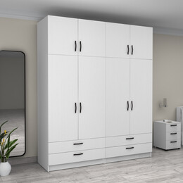 Ντουλάπα Ρούχων Victoria Megapap Τετράφυλλη με Πατάρι και Συρτάρια Χρώμα Λευκό 200x60x240εκ.