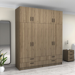 Ντουλάπα Ρούχων Victoria Megapap Τετράφυλλη με Πατάρι και Συρτάρια Χρώμα Καρυδί 200x60x240εκ.