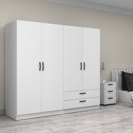 Ντουλάπα Ρούχων Victoria Megapap Τετράφυλλη με Συρτάρια Χρώμα Λευκό 200x60x181εκ.