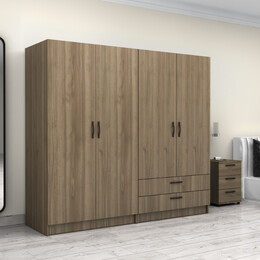 Ντουλάπα Ρούχων Victoria Megapap Τετράφυλλη με Συρτάρια Χρώμα Καρυδί 200x60x181εκ.