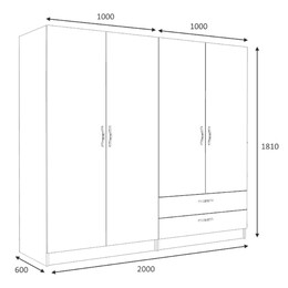 Ντουλάπα Ρούχων Victoria Megapap Τετράφυλλη με Συρτάρια Χρώμα Καρυδί 200x60x181εκ.