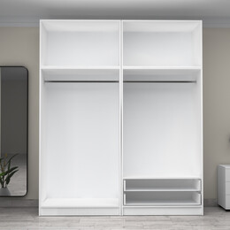 Ντουλάπα Ρούχων Victoria Megapap Τετράφυλλη με Πατάρι και Συρτάρια Χρώμα Λευκό 200x60x240εκ.