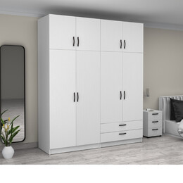 Ντουλάπα Ρούχων Victoria Megapap Τετράφυλλη με Πατάρι και Συρτάρια Χρώμα Λευκό 200x60x240εκ.