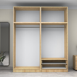 Ντουλάπα Ρούχων Victoria Megapap Τετράφυλλη με Πατάρι και Συρτάρια Χρώμα Φυσικό Οξιάς 200x60x240εκ.