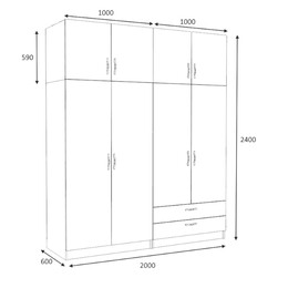 Ντουλάπα Ρούχων Victoria Megapap Τετράφυλλη με Πατάρι και Συρτάρια Χρώμα Φυσικό Οξιάς 200x60x240εκ.