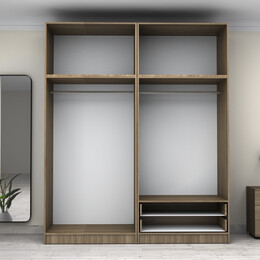 Ντουλάπα Ρούχων Victoria Megapap Τετράφυλλη με Πατάρι και Συρτάρια Χρώμα Καρυδί 200x60x240εκ.